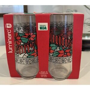 Luminarc Seasons Greetings 16oz Glass Tumblers, 4 Orig Unopened Box Christmas